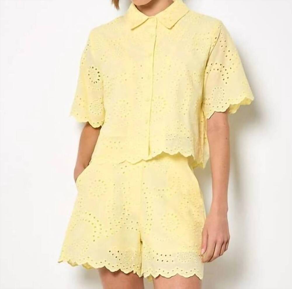 NEW APRICOT scallop edge button down shirt in yellow